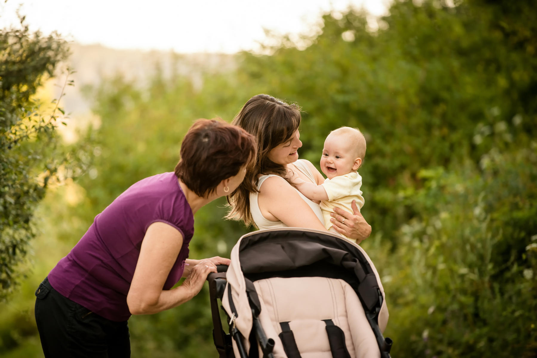 three generations of women taking a walk